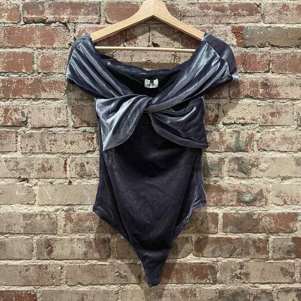 NEW‎ ALIX NYC Grove Twisted Velvet Bodysuit in Pewter Grey - Picture 3 of 8